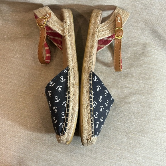 SPERRY Sz 9.5 Canvas Ankle Closure Espadrilles Anchor Pattern Nautical Sandals - Picture 6 of 8